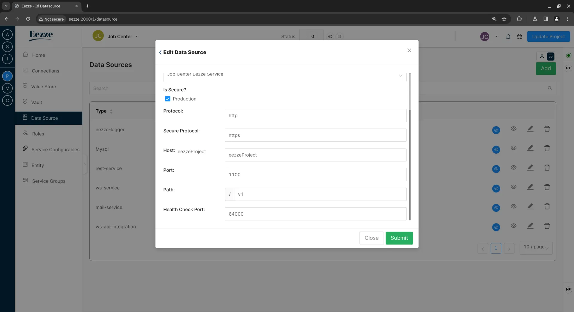 Eezze Rest Datasource: Edit