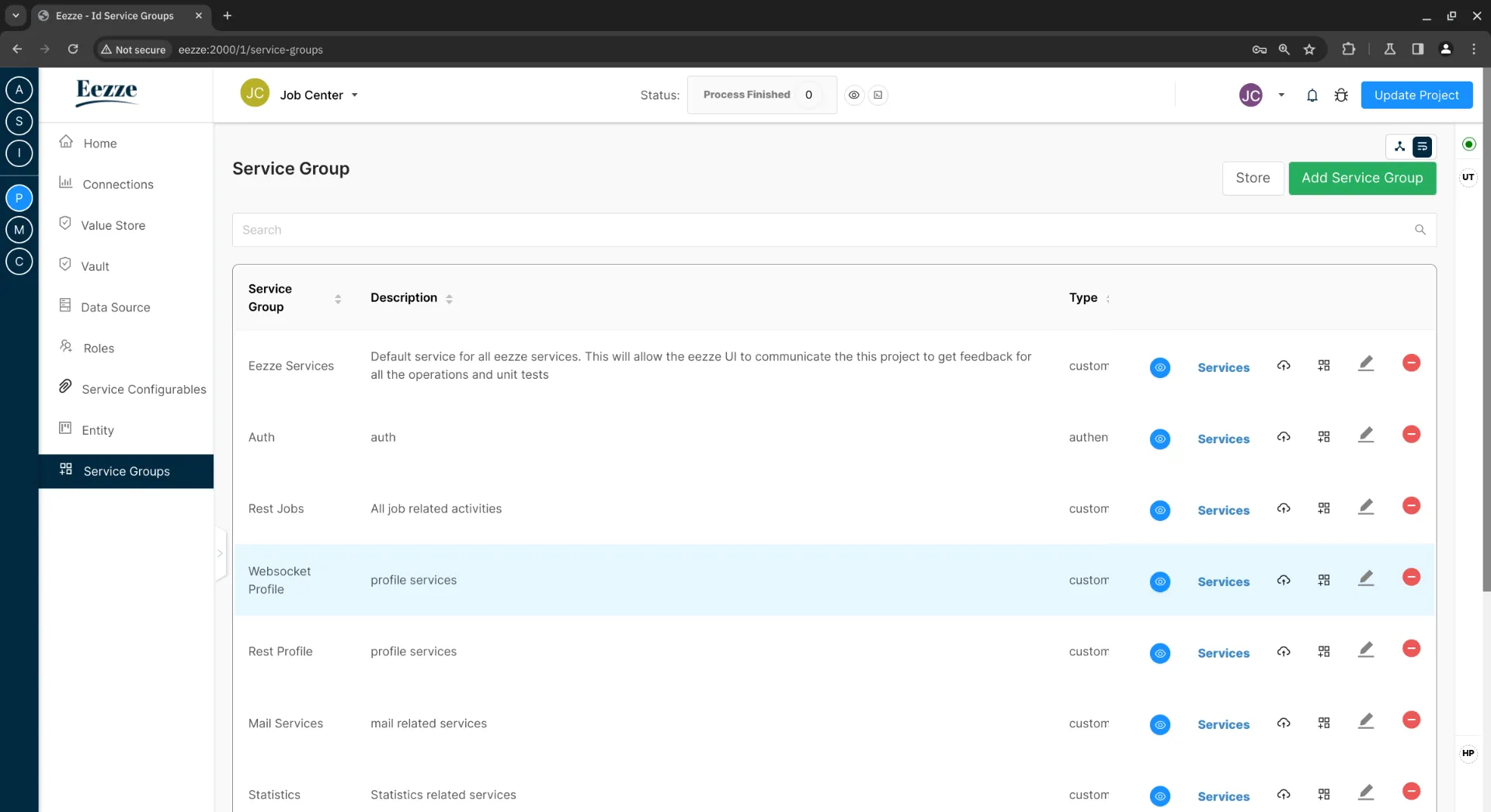 Eezze Services overview; Service Groups